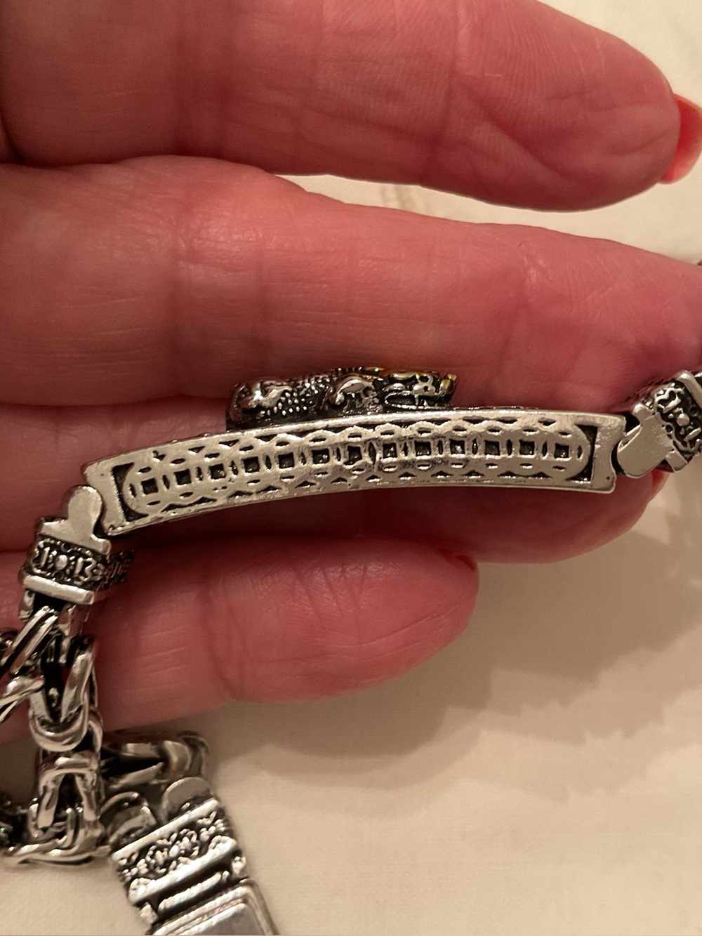 NEW MENS 925 STERLING BYZANTINE 9” DOUBLE LINK BRACELET WITH GOLD ACCENTS 54 GR - Picture 10 of 16